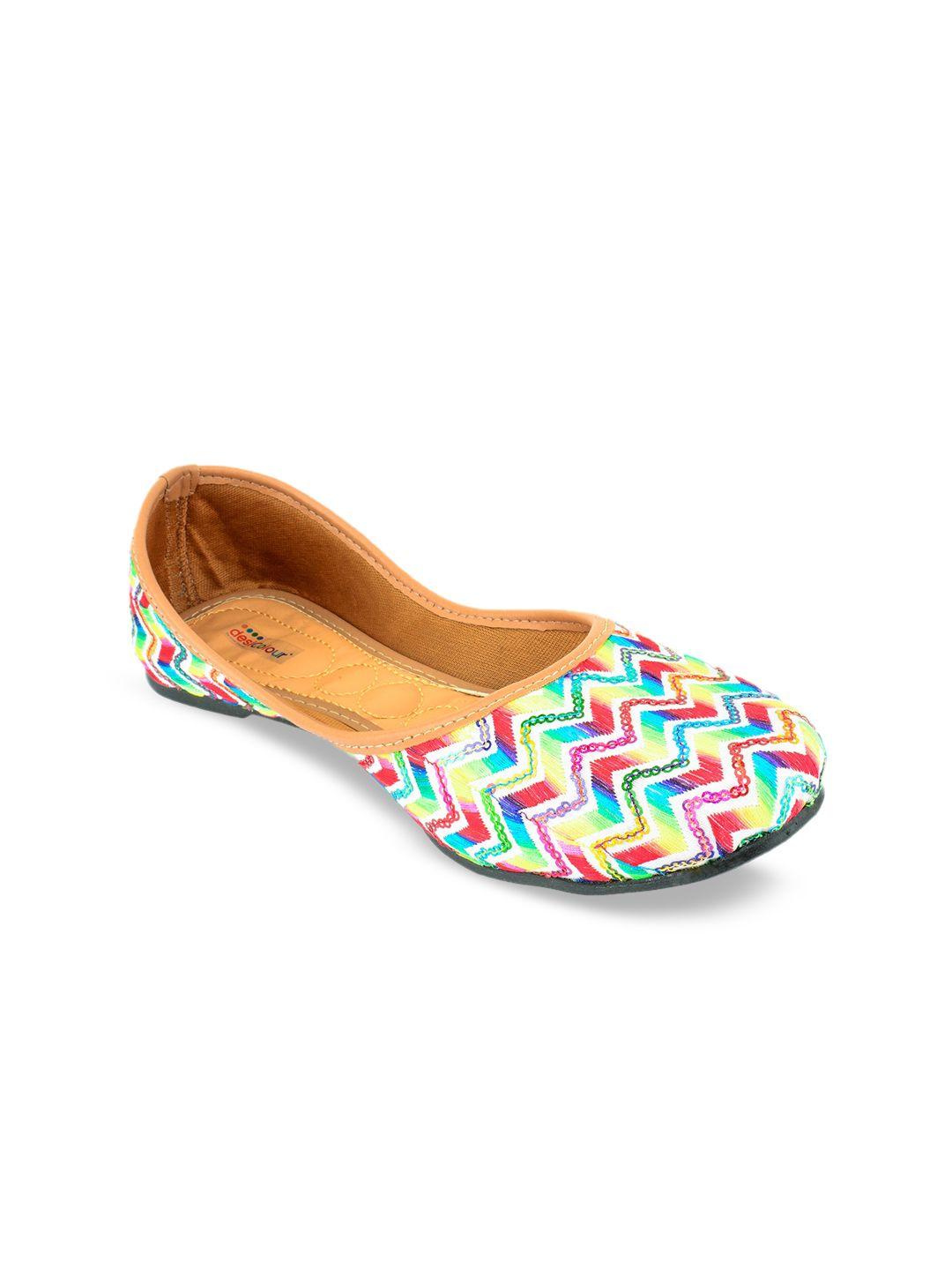desi colour women multicoloured printed ethnic mojaris with embroidered flats