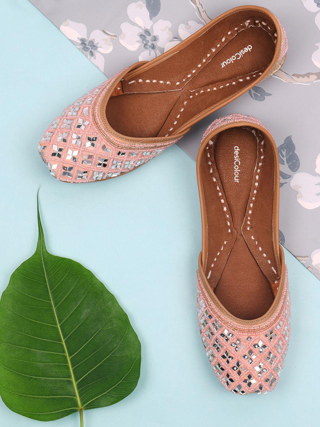 desi colour women peach-coloured ethnic mojaris flats