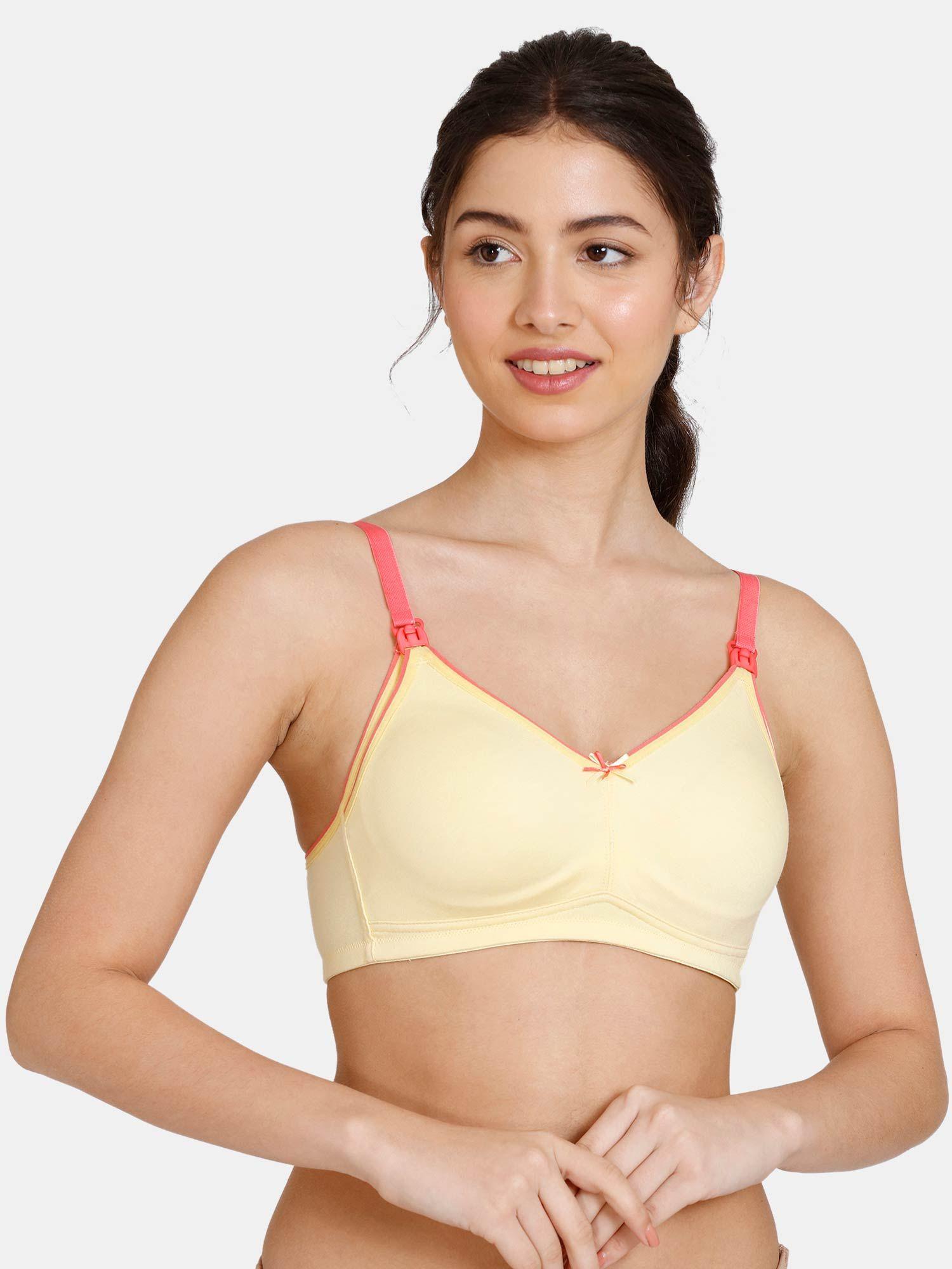 desi kitsch double layered non wired 3-4th coverage maternity bra - mellow yellow