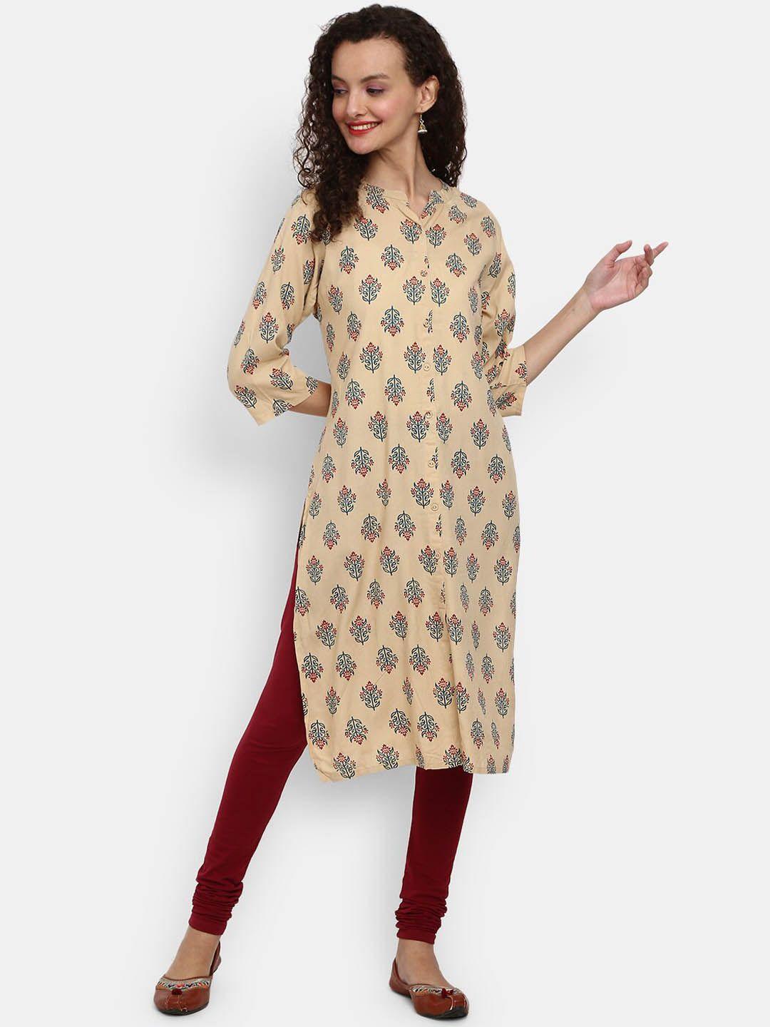 desi mix women beige ethnic motifs printed kurta