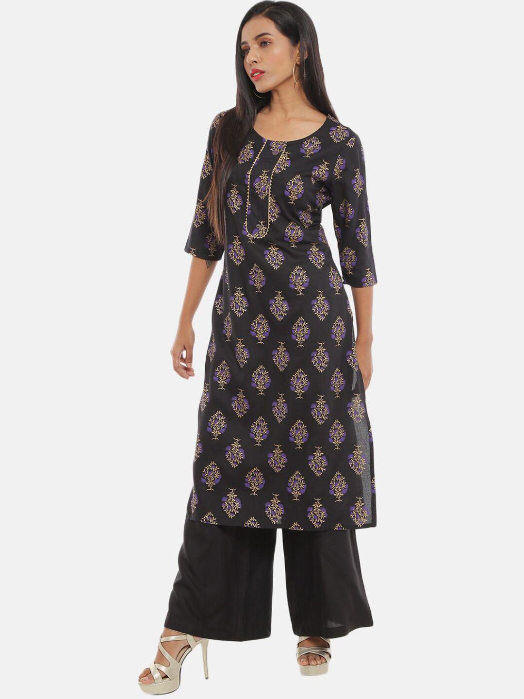 desi mix women black ethnic motifs printed gotta patti kurta