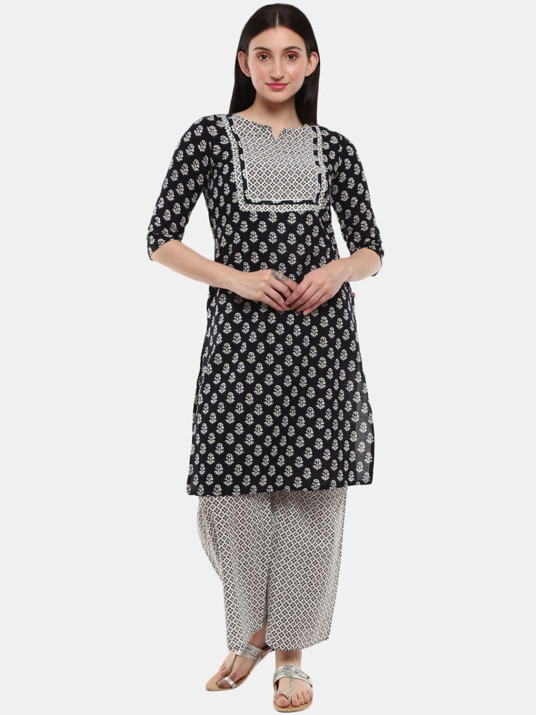 desi mix women black ethnic motifs printed kurta with palazzos