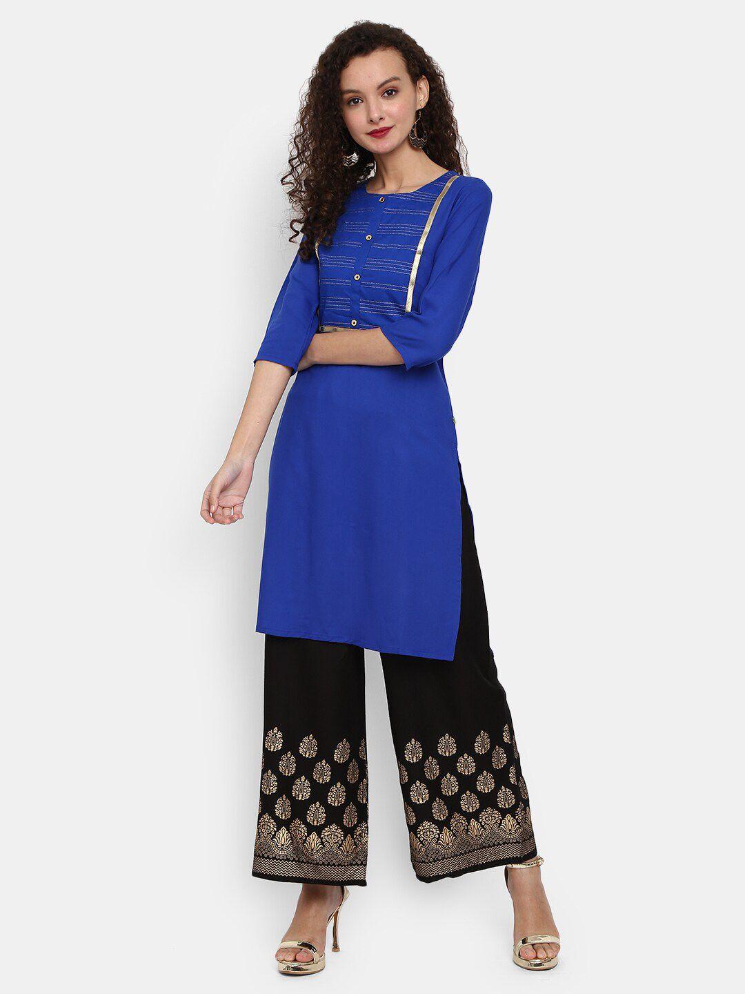 desi mix women blue & blue printed gotta patti kurta