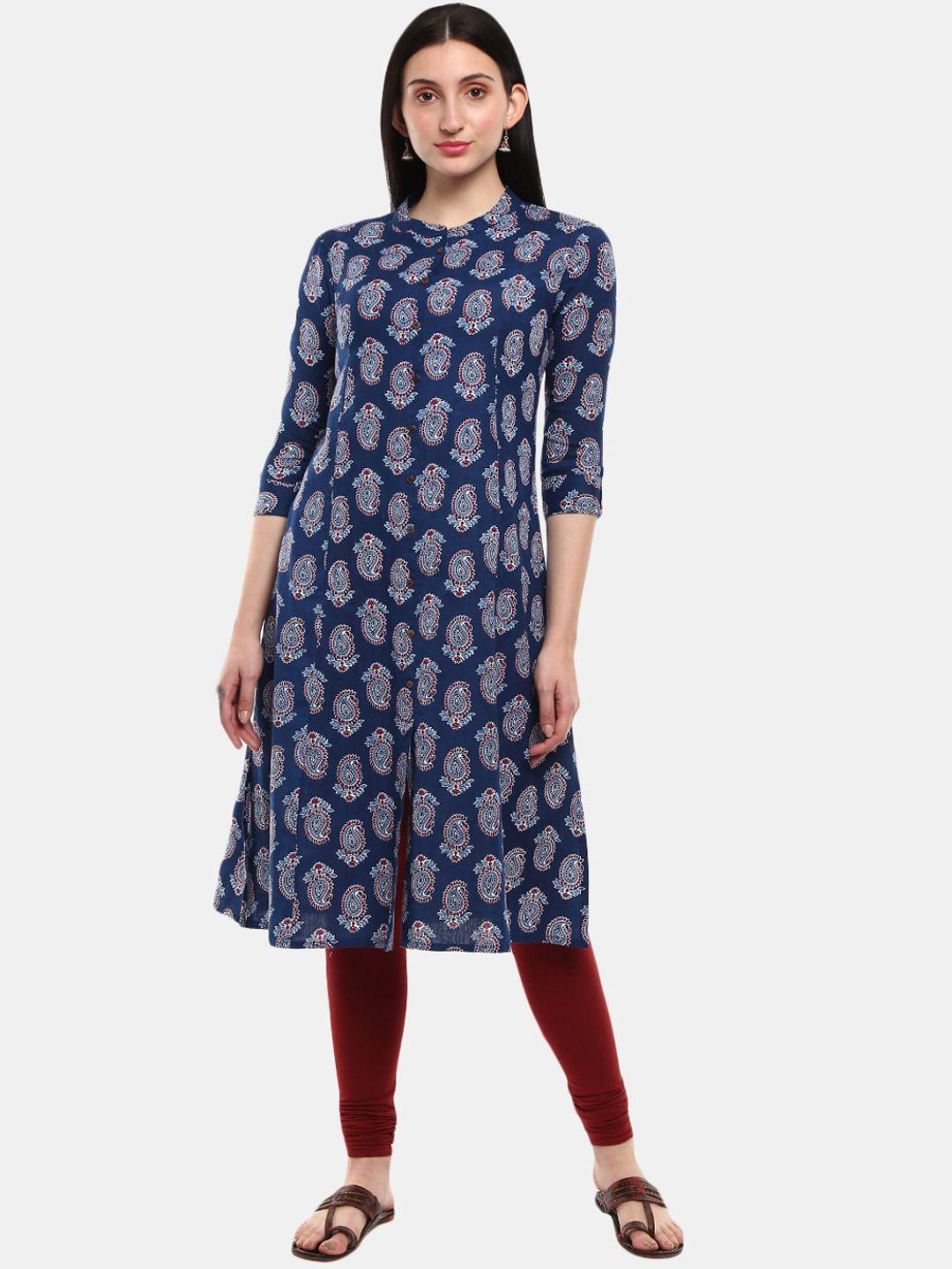 desi mix women blue ethnic motifs printed kurta