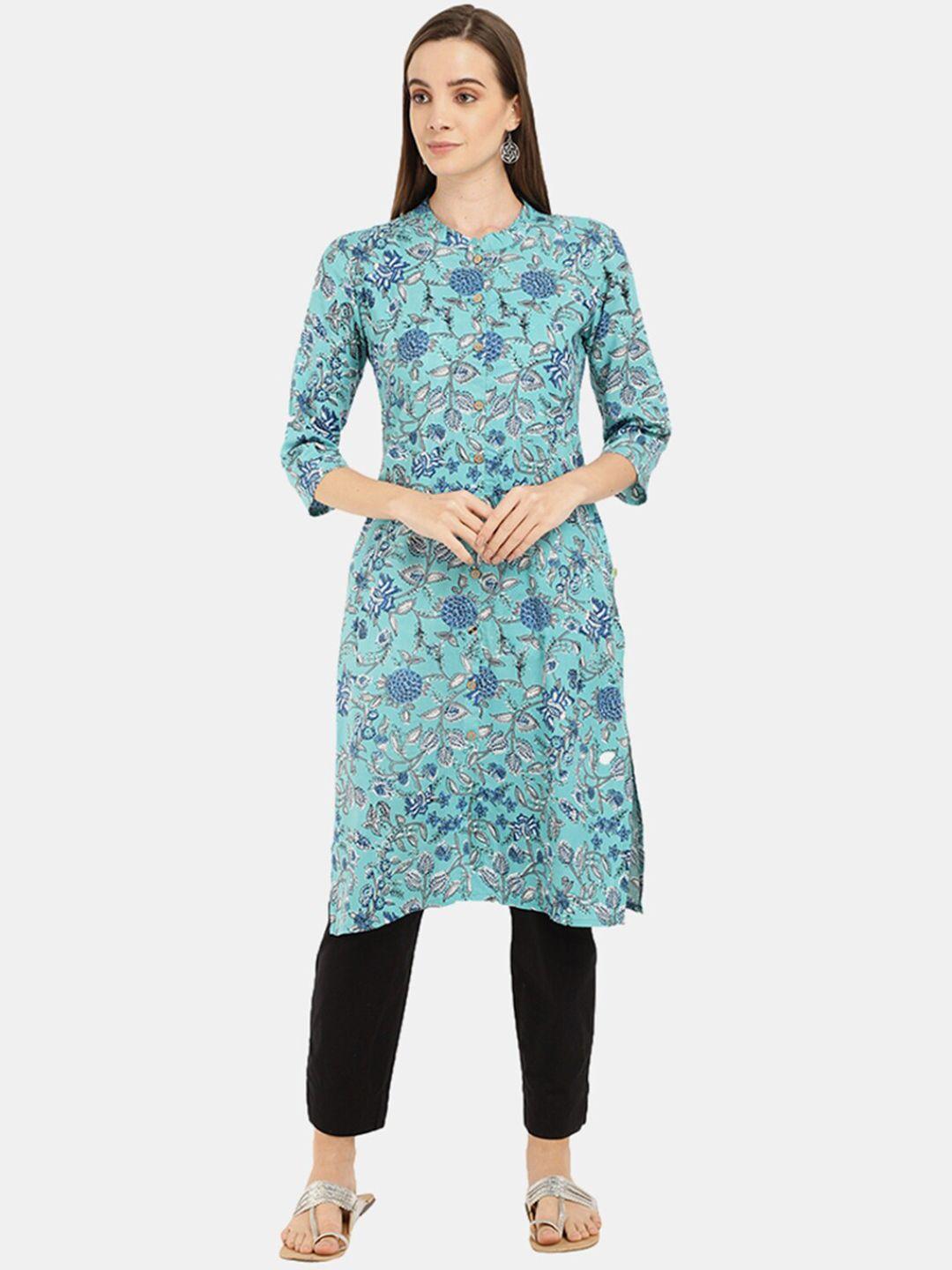 desi mix women blue floral printed kurta