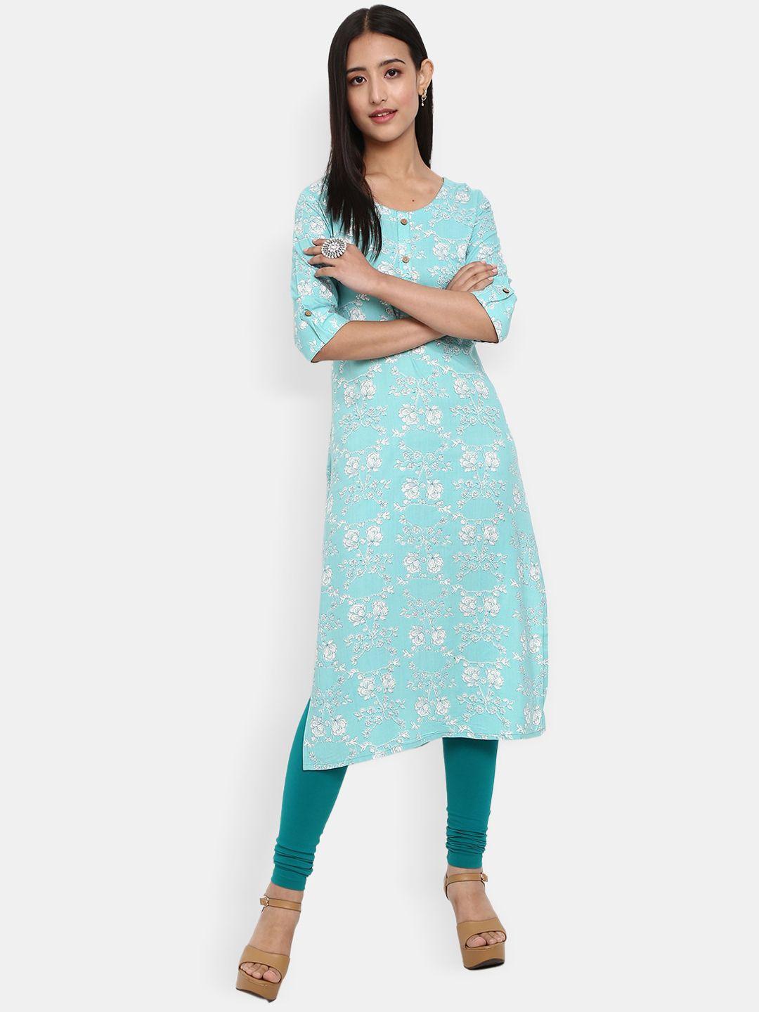 desi mix women blue floral printed kurta