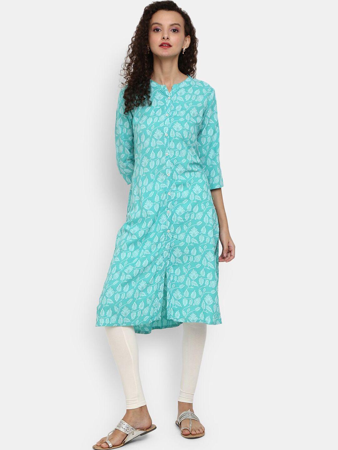 desi mix women blue floral printed kurta