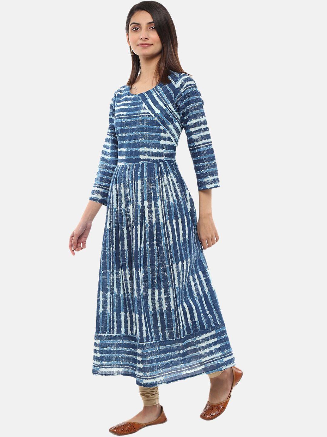 desi mix women blue striped anarkali kurta