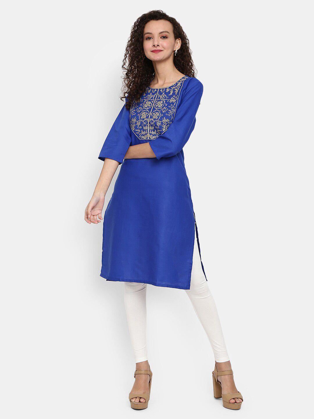 desi mix women blue yoke design kurta