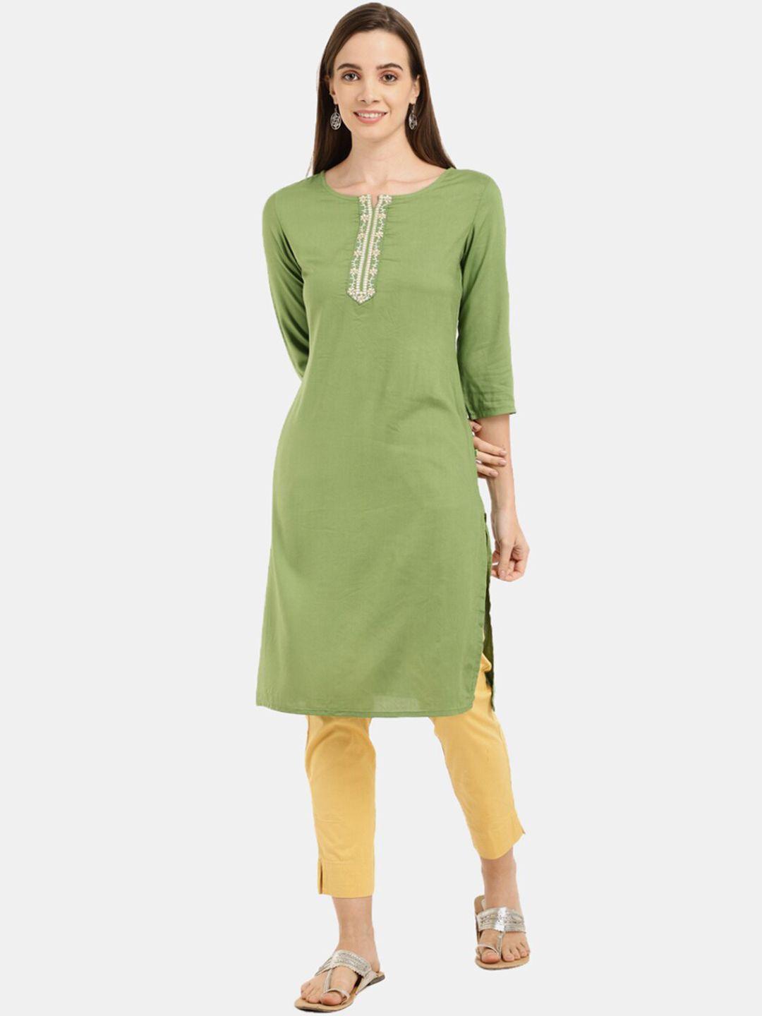 desi mix women cotton  green round neck  kurta