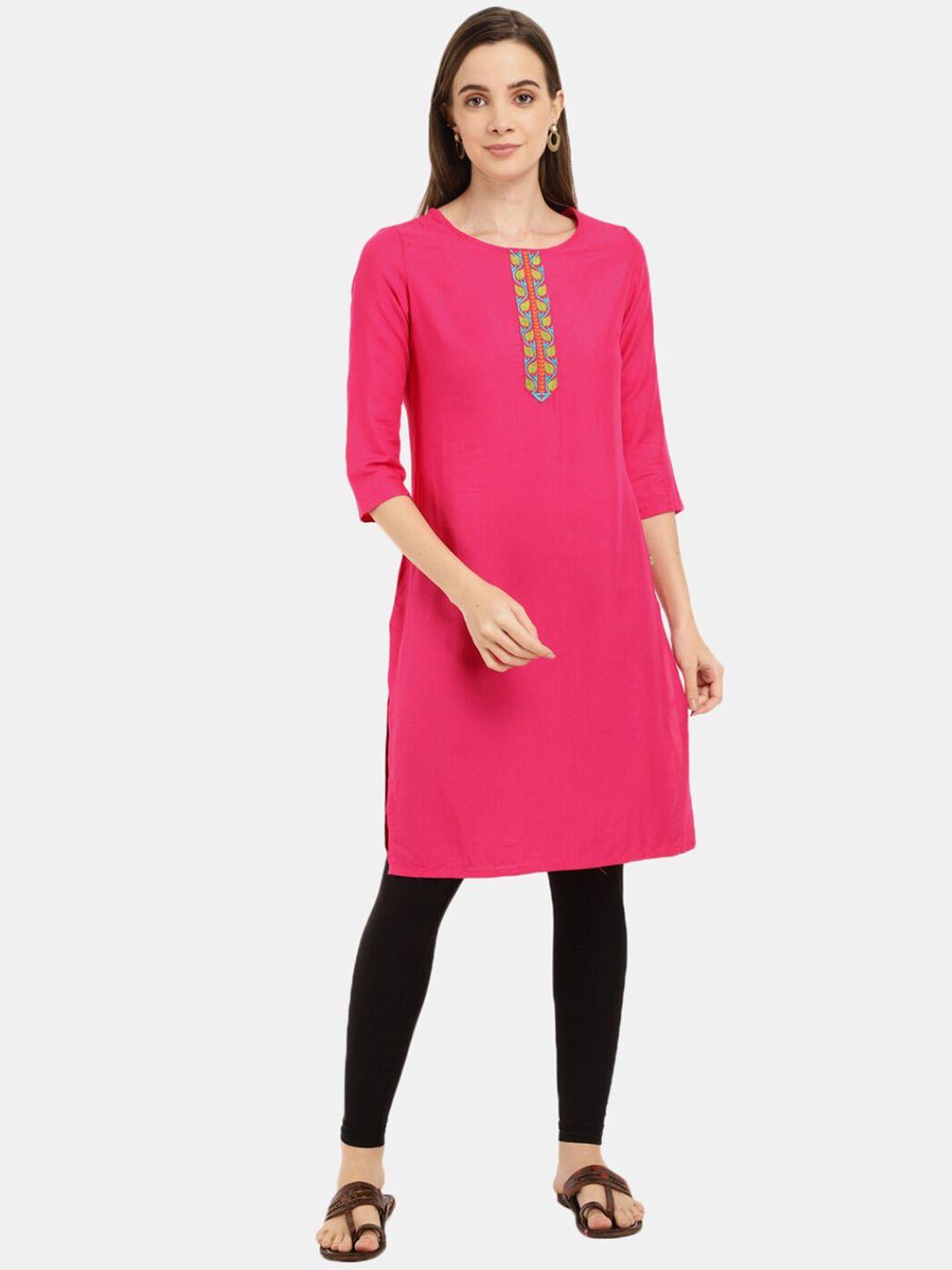 desi mix women fuchsia thread work kurta