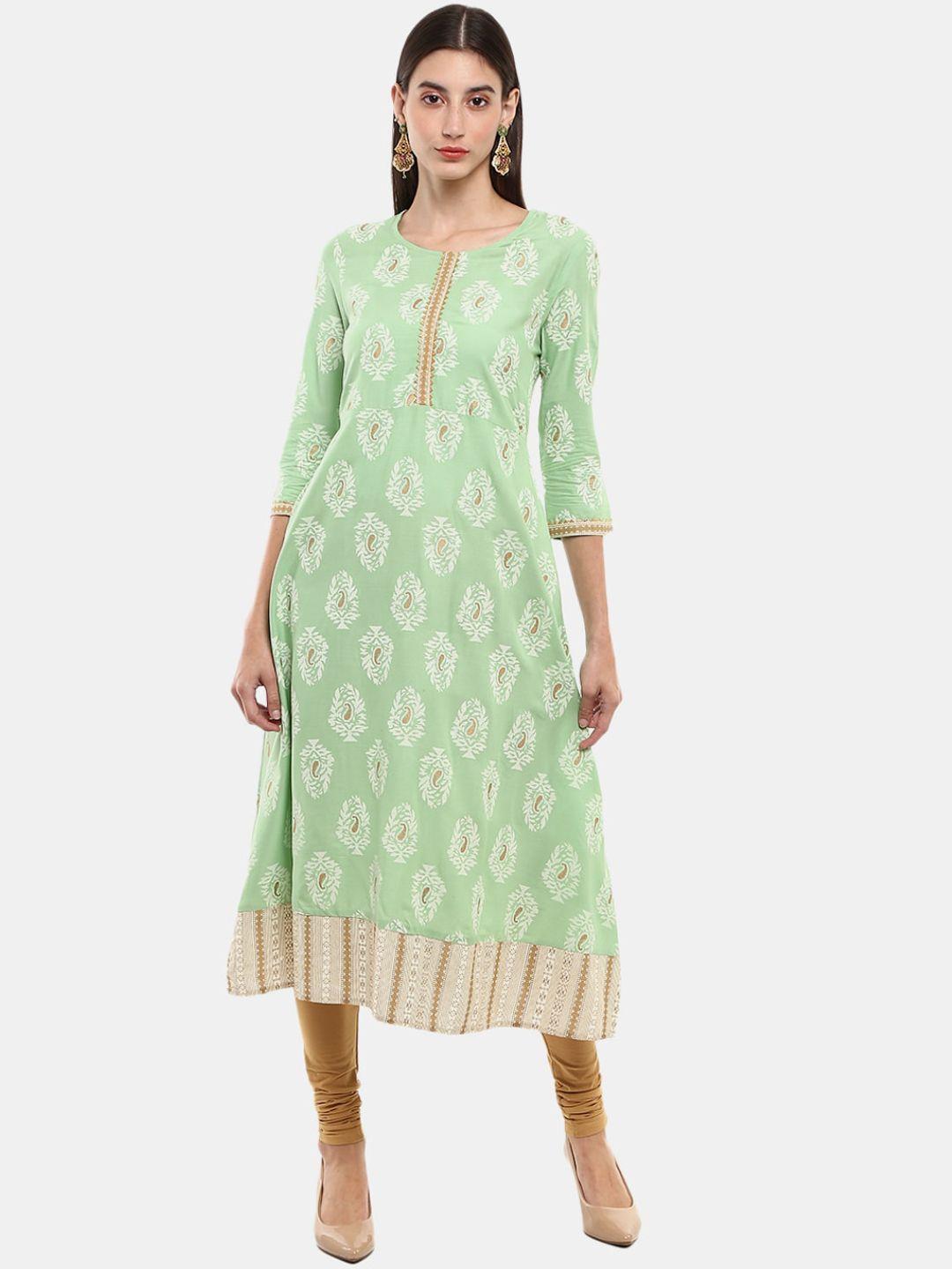 desi mix women green ethnic motifs embellished gotta patti kurta