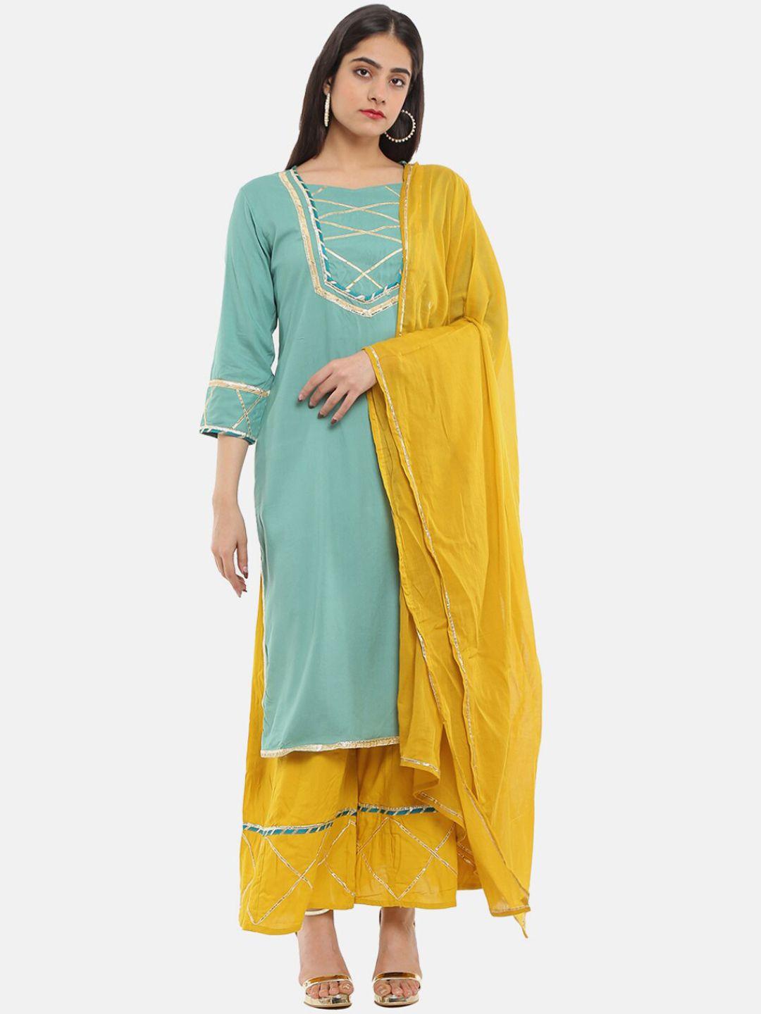 desi mix women green gotta patti straight kurta