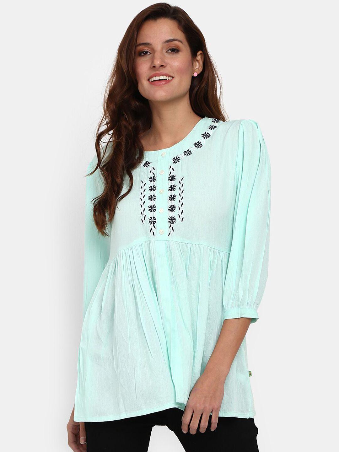 desi mix women green thread work kurta