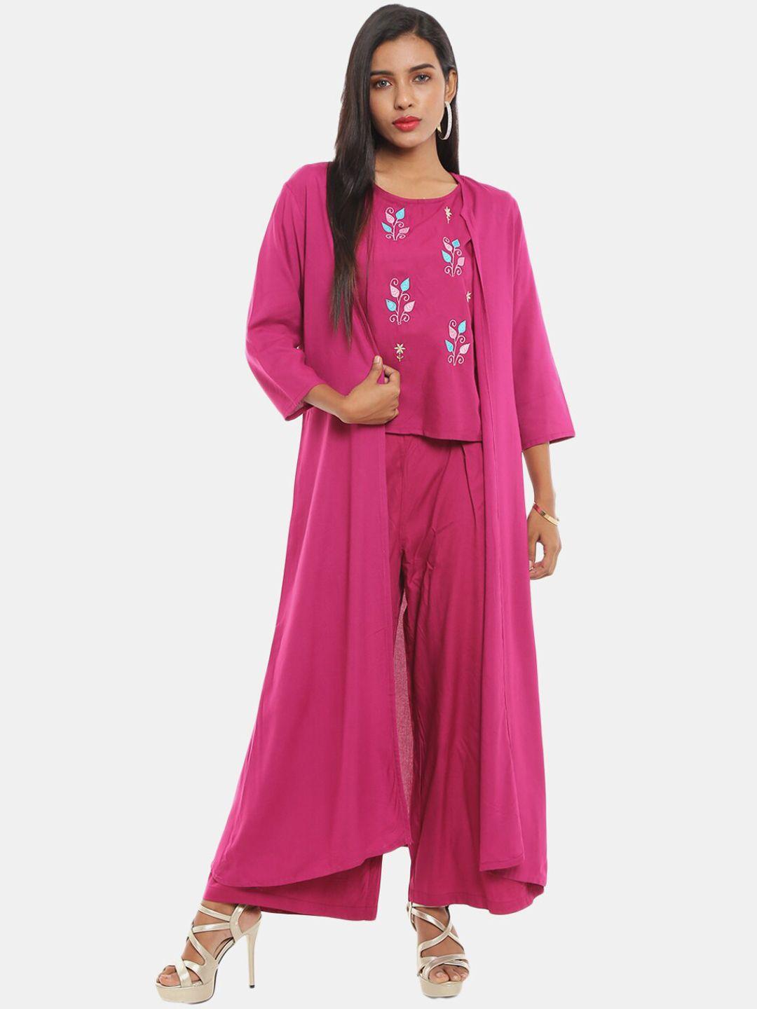 desi mix women magenta embroidered thread work kurta