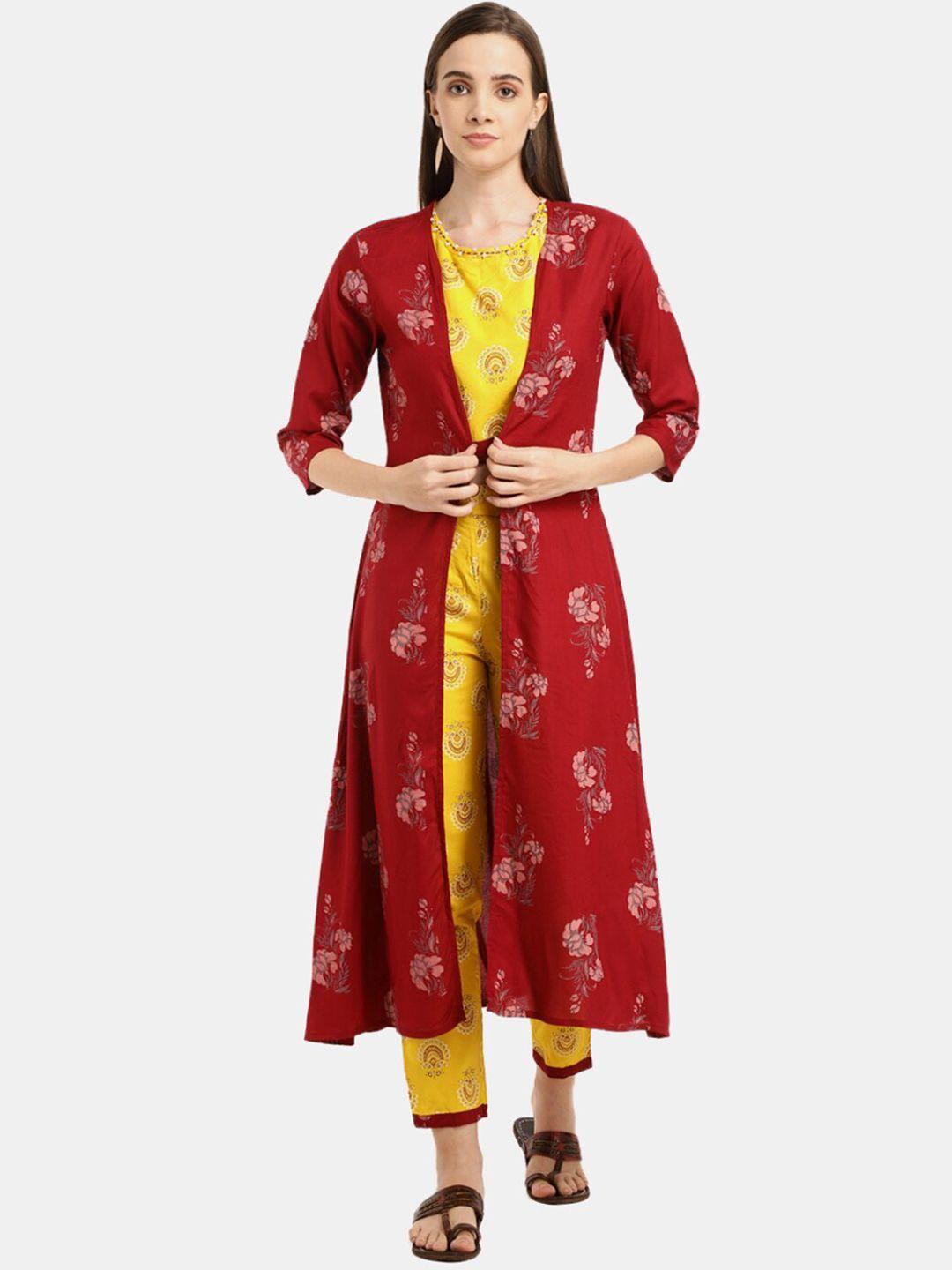 desi mix women maroon ethnic motifs printed kurta