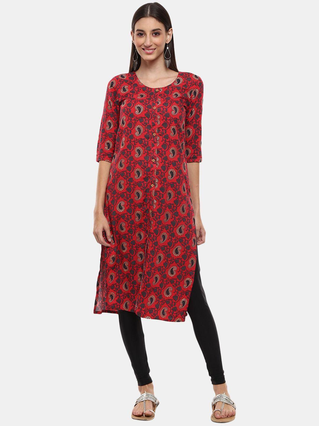 desi mix women maroon ethnic motifs printed kurta