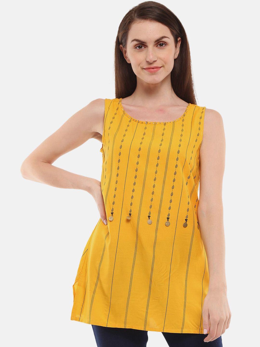 desi mix women mustard yellow  panelled design kurta