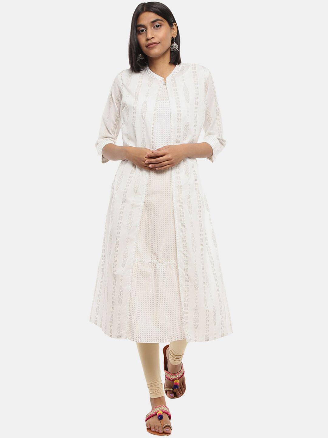 desi mix women off white ethnic motifs yoke design thread work anarkali kurta