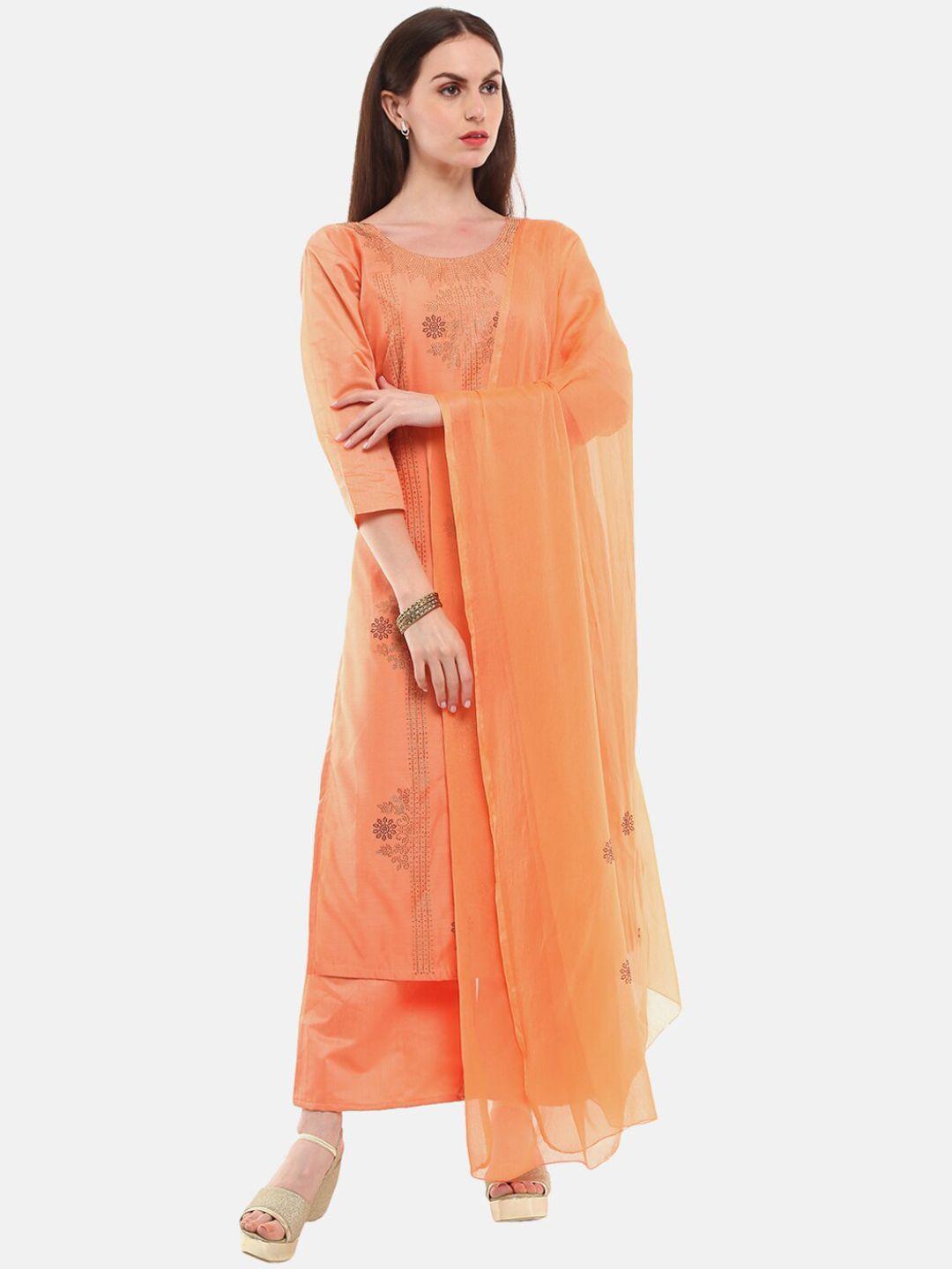 desi mix women peach-coloured embellished chanderi kurta