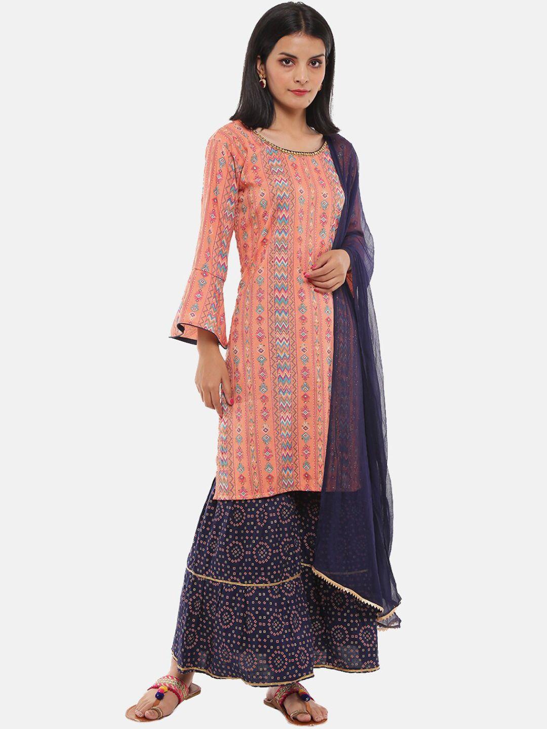 desi mix women peach-coloured ethnic motifs printed kurta