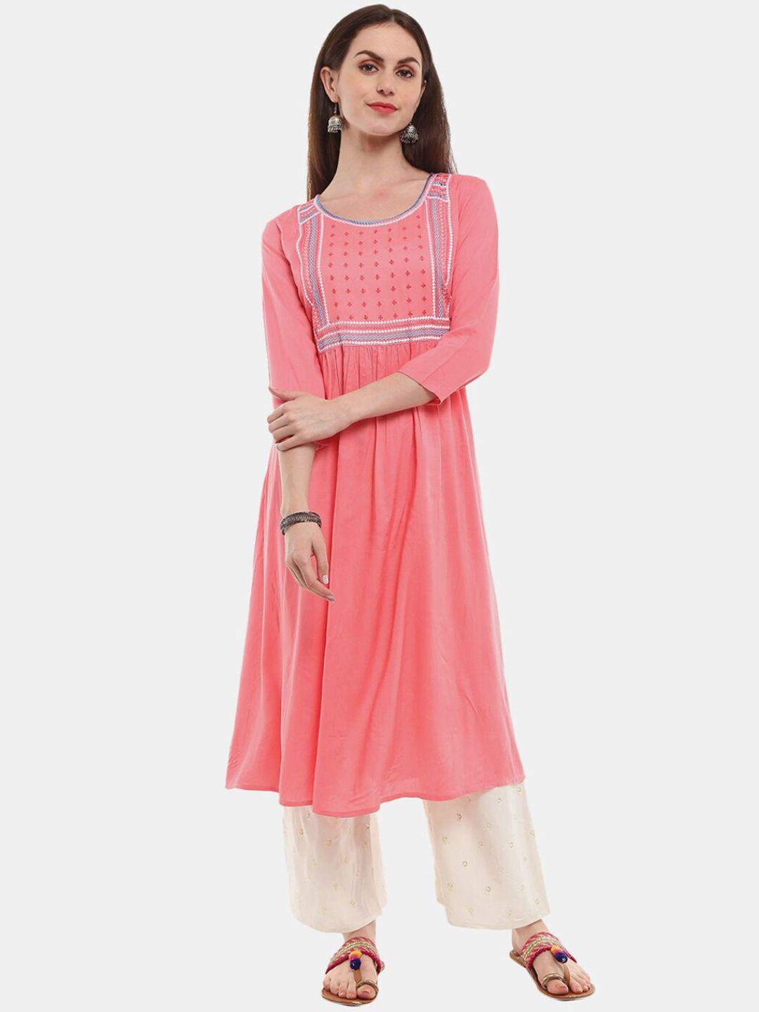 desi mix women pink thread work anarkali kurta