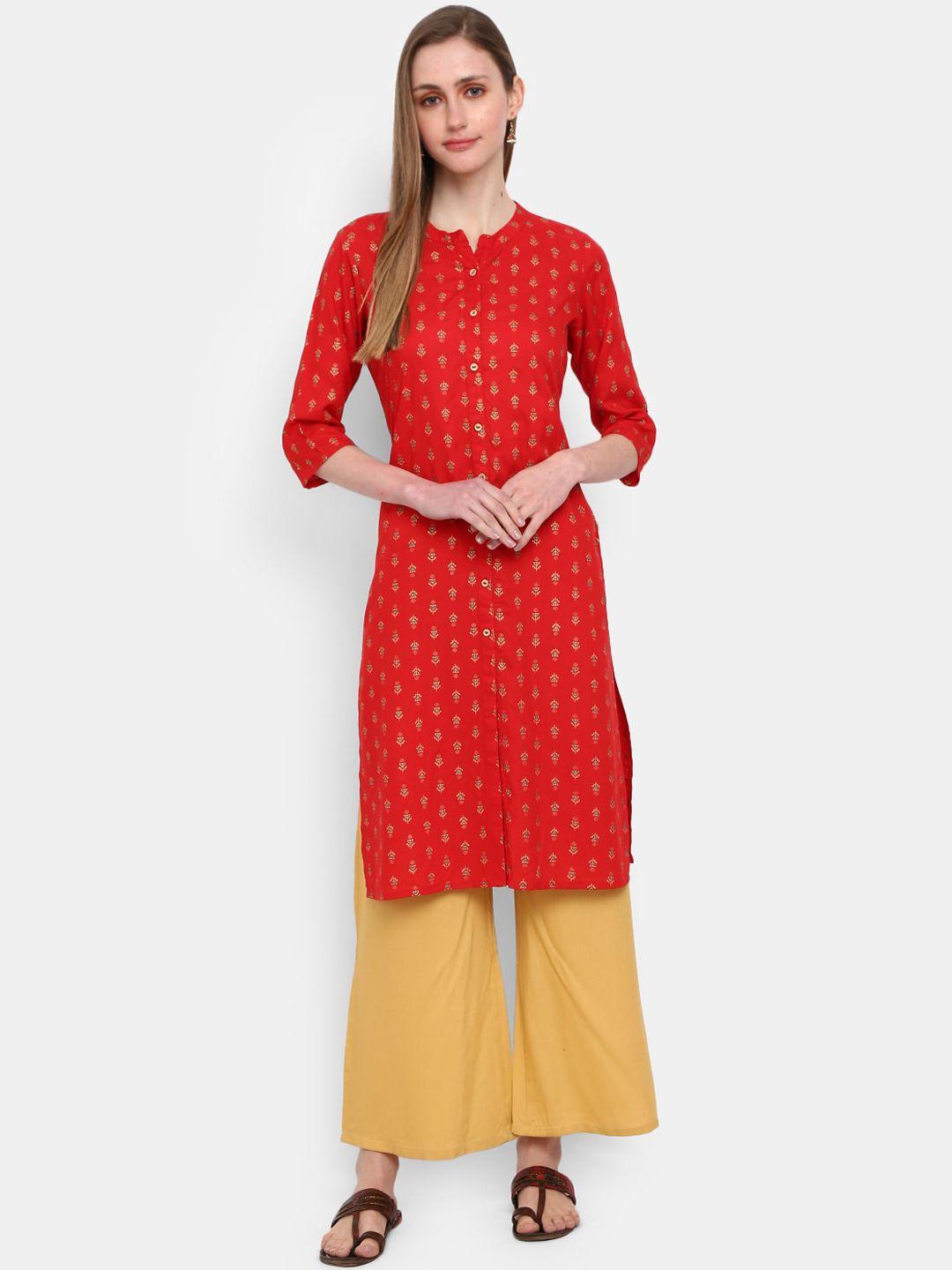 desi mix women red ethnic motifs printed kurta