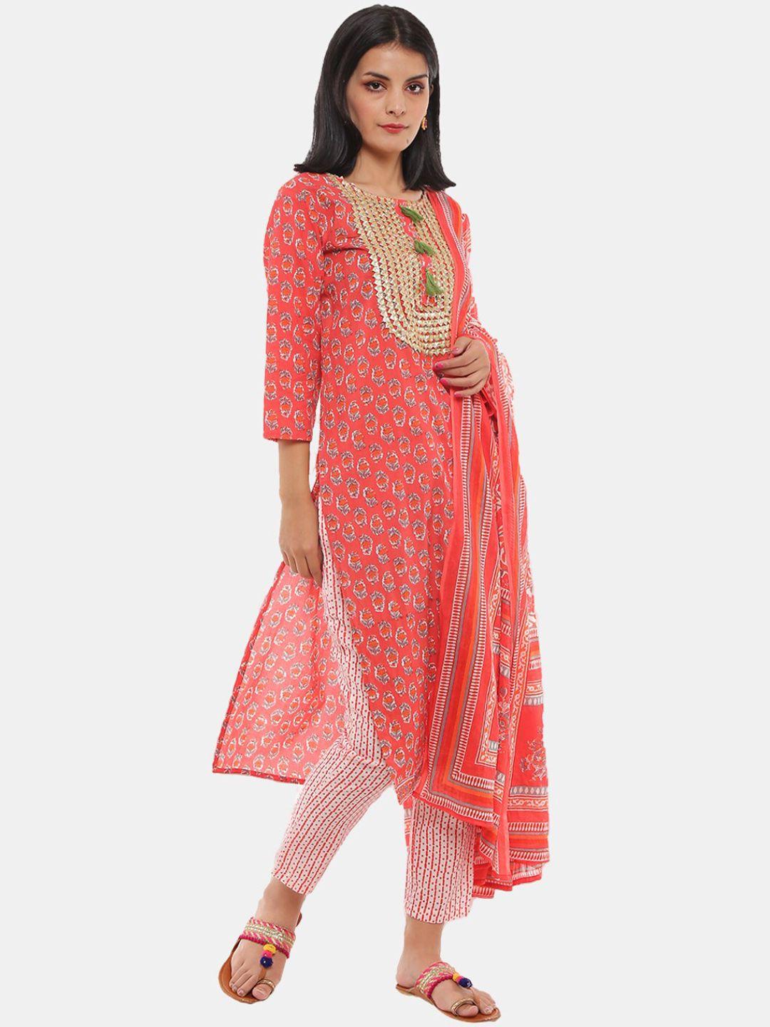 desi mix women red ethnic motifs yoke design kurta