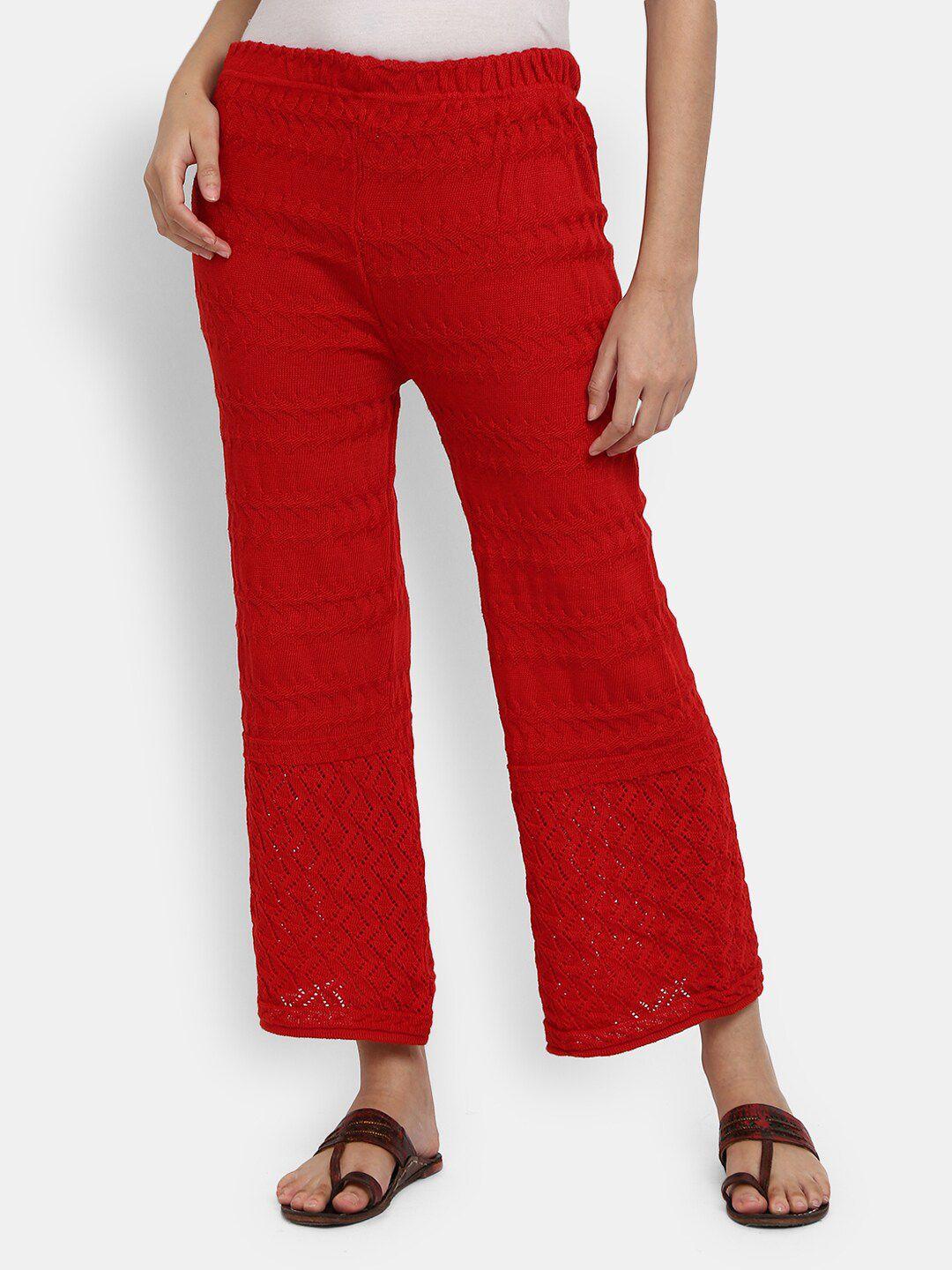 desi mix women red self design cotton palazzos