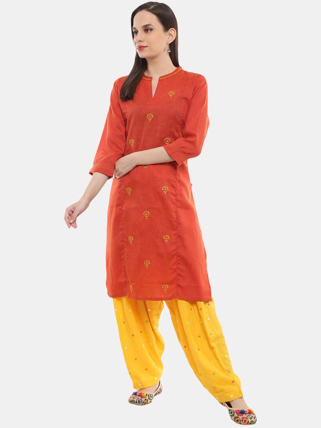 desi mix women rust ethnic motifs thread work kurta