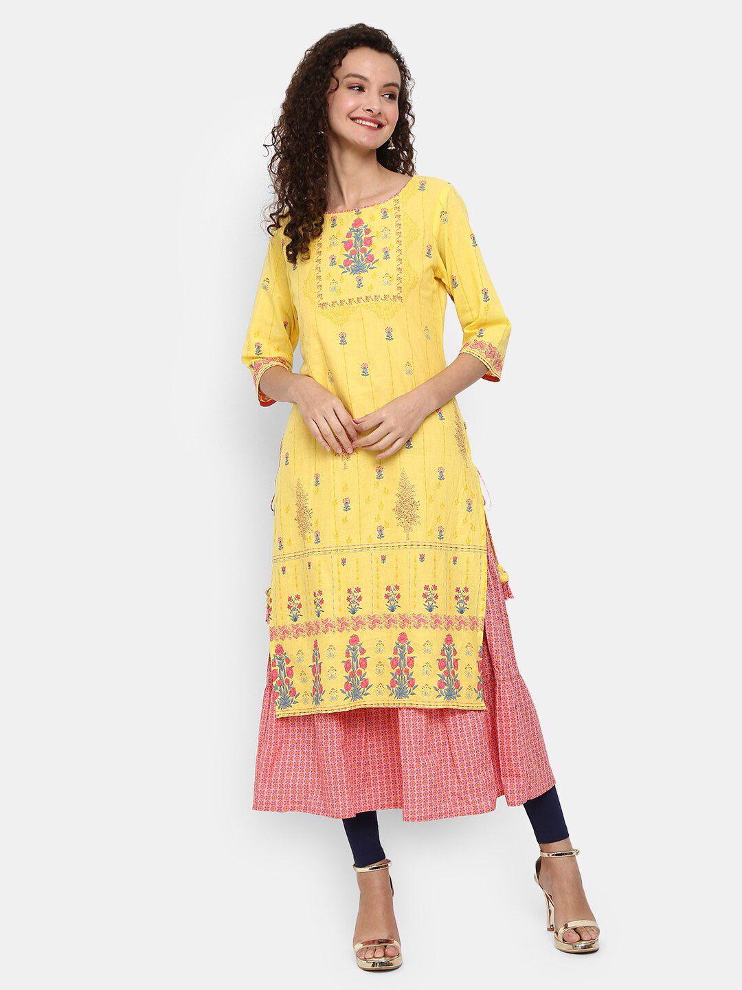 desi mix women yellow & blue ethnic motifs printed kurta