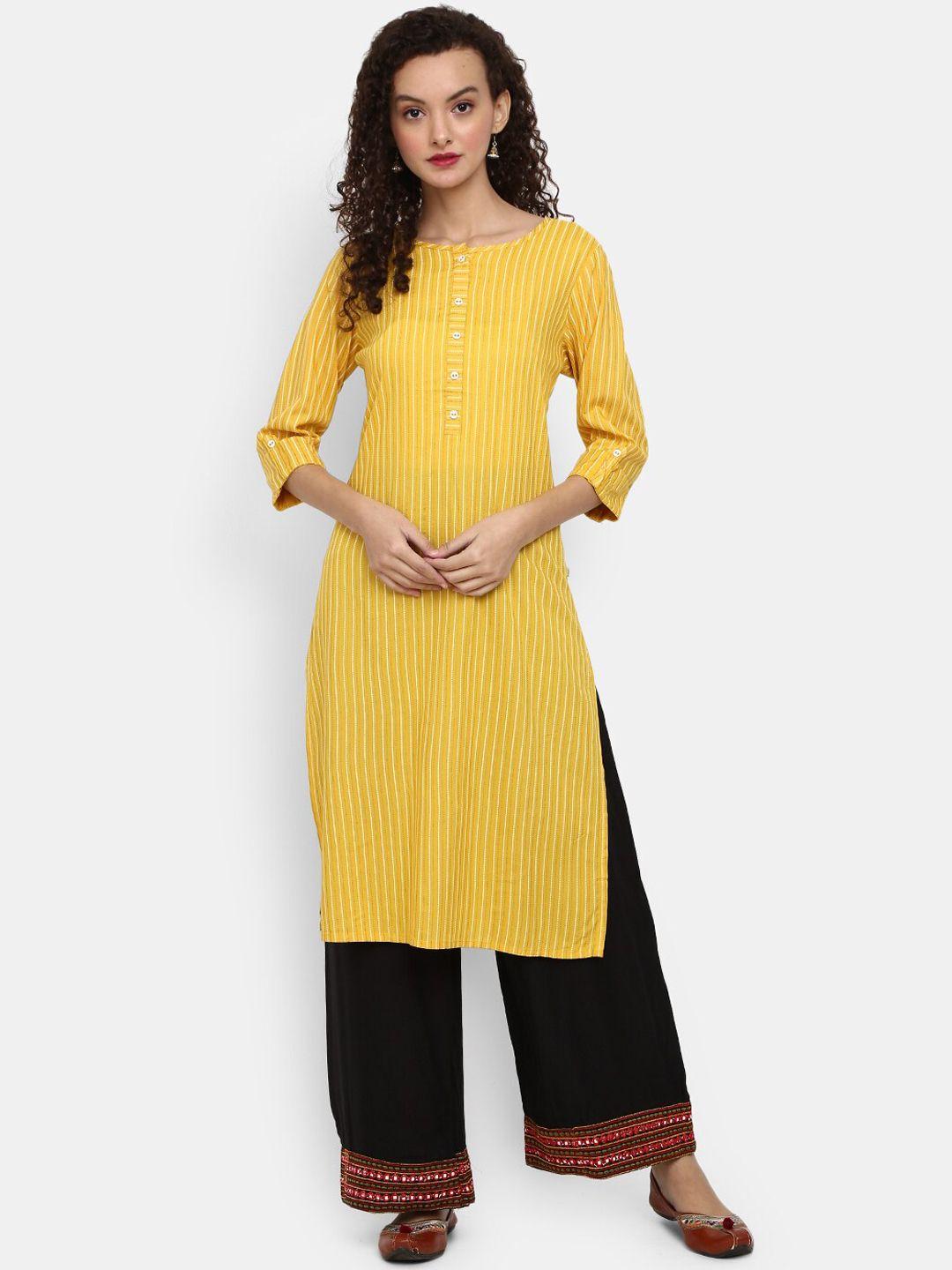 desi mix women yellow & white kurta