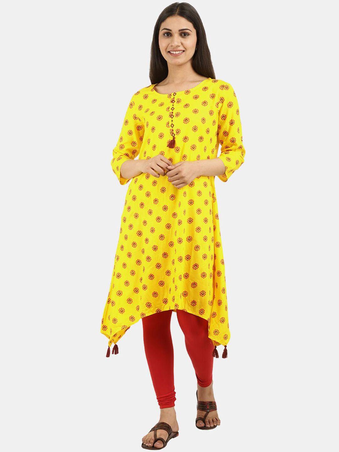 desi mix women yellow ethnic motifs printed kurta