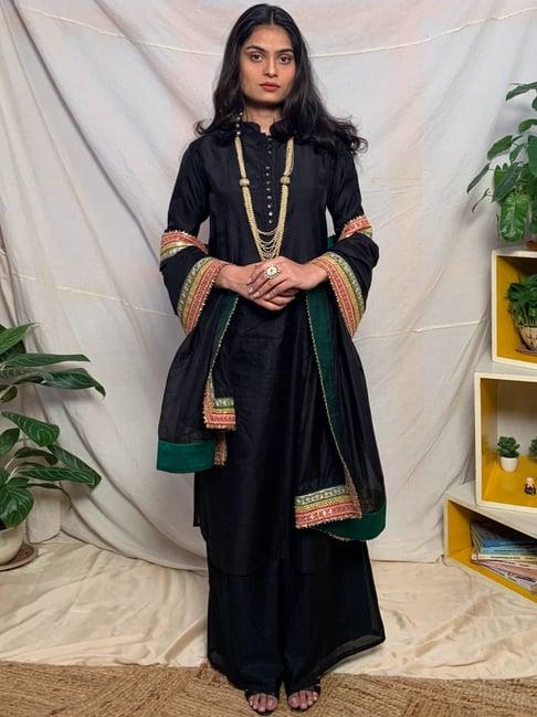 desi weavess black kurta palazzo set with dupatta