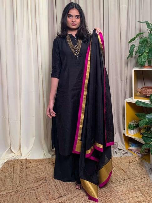 desi weavess black kurta palazzo set with dupatta