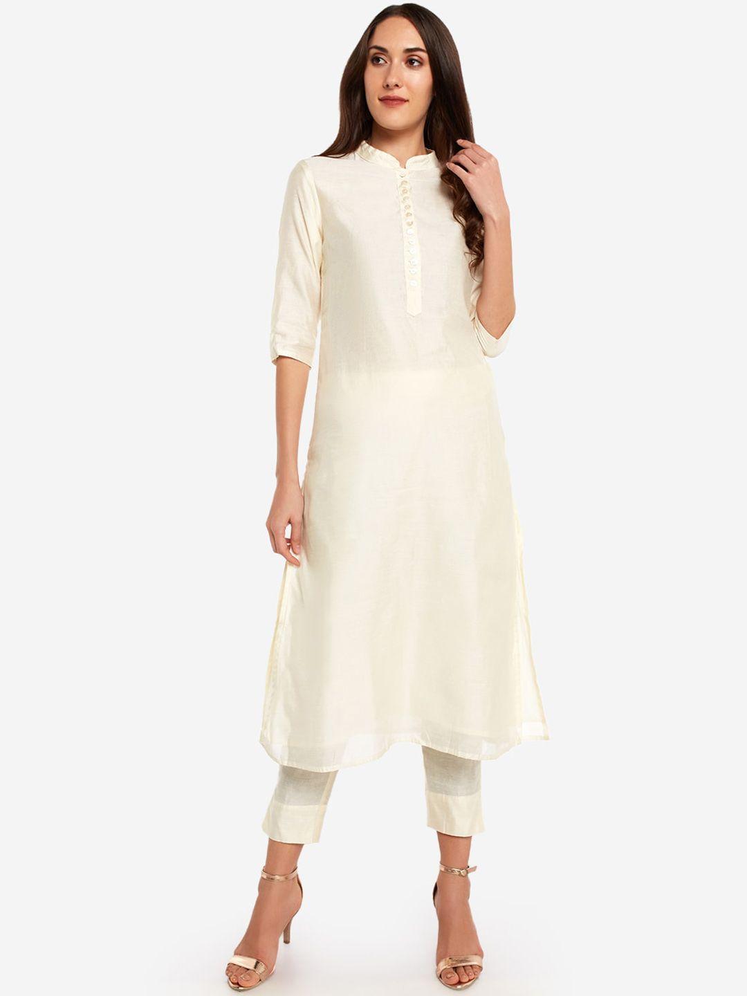 desi weavess mandarin collar art silk kurta with trousers