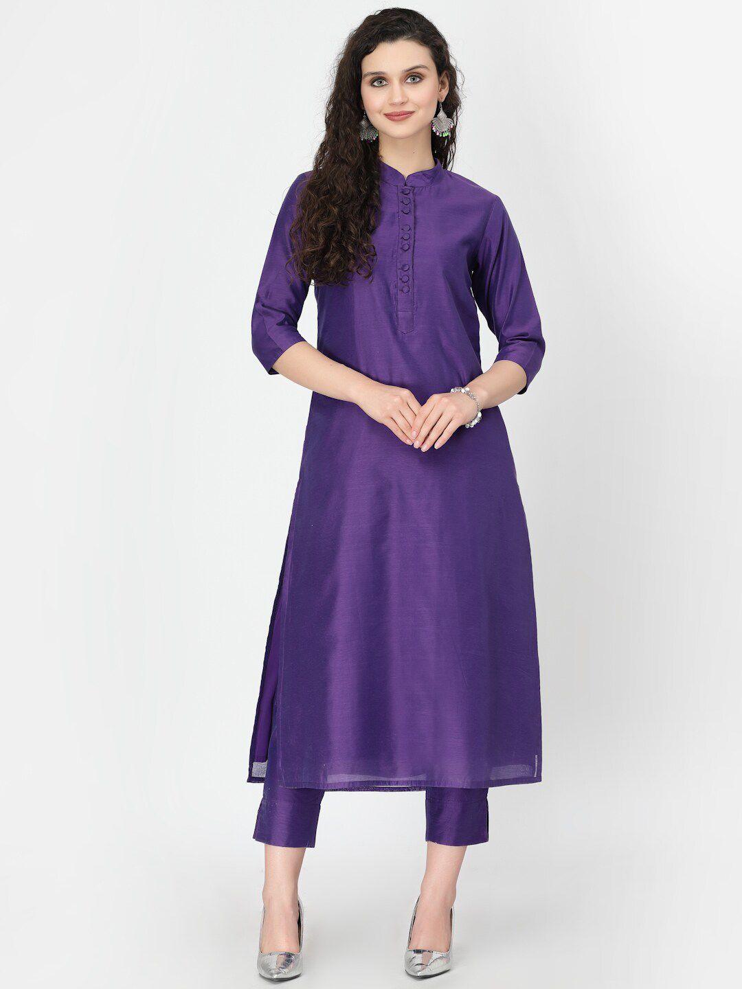 desi weavess mandarin collar chanderi silk kurta with trousers & dupatta