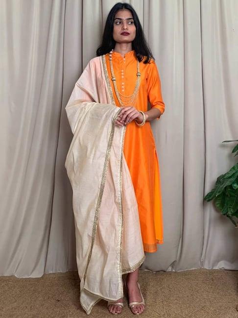 desi weavess orange kurta pant set with dupatta