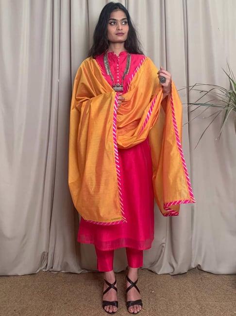 desi weavess pink kurta pant set with dupatta