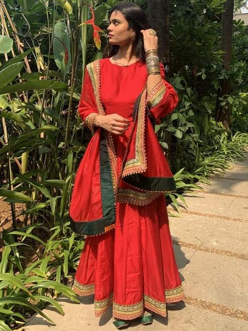 desi weavess red anarkali kurta with dupatta