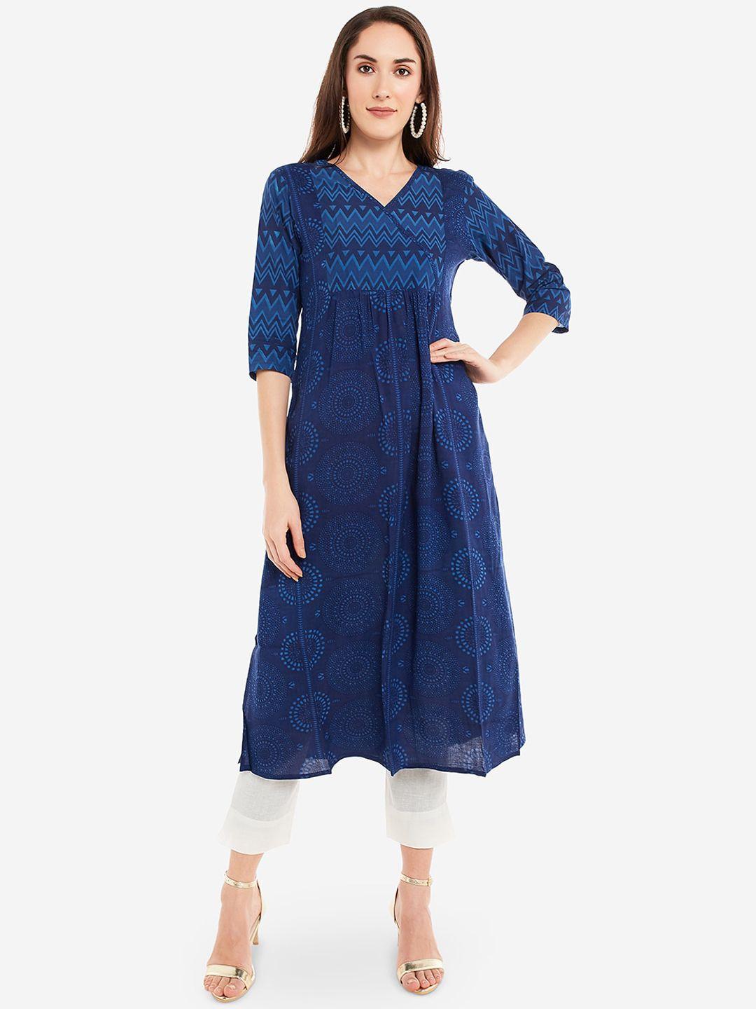 desi weavess women blue ethnic motifs printed  kurta