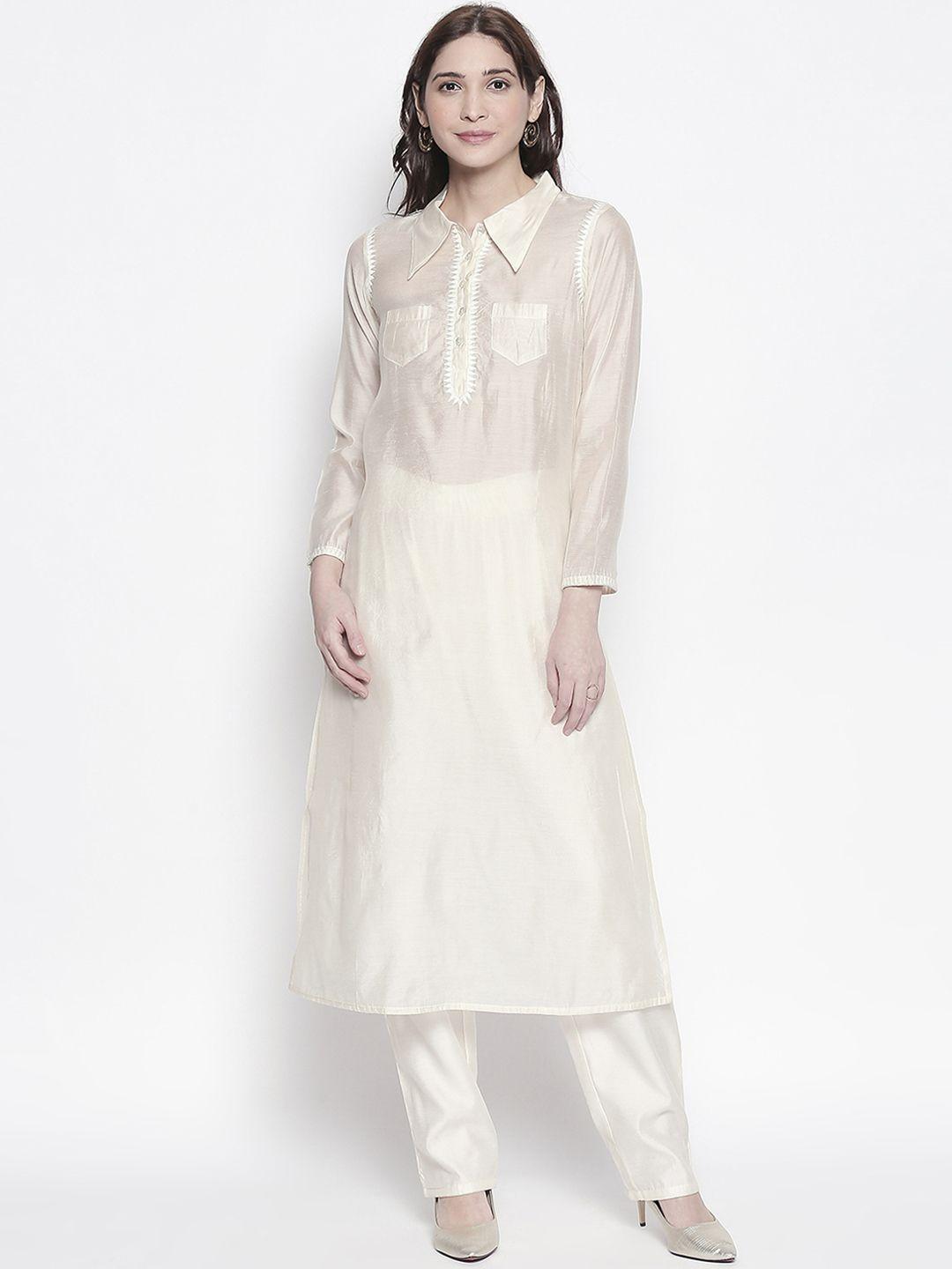 desi weavess women cream yoke design straight kurta