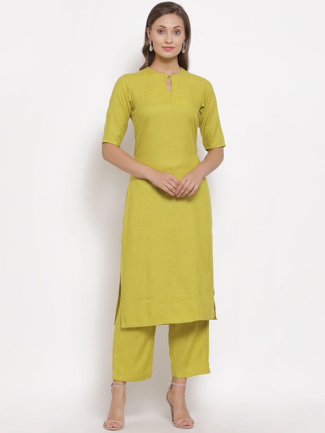 desi weavess women lime green regular kurta with palazzos