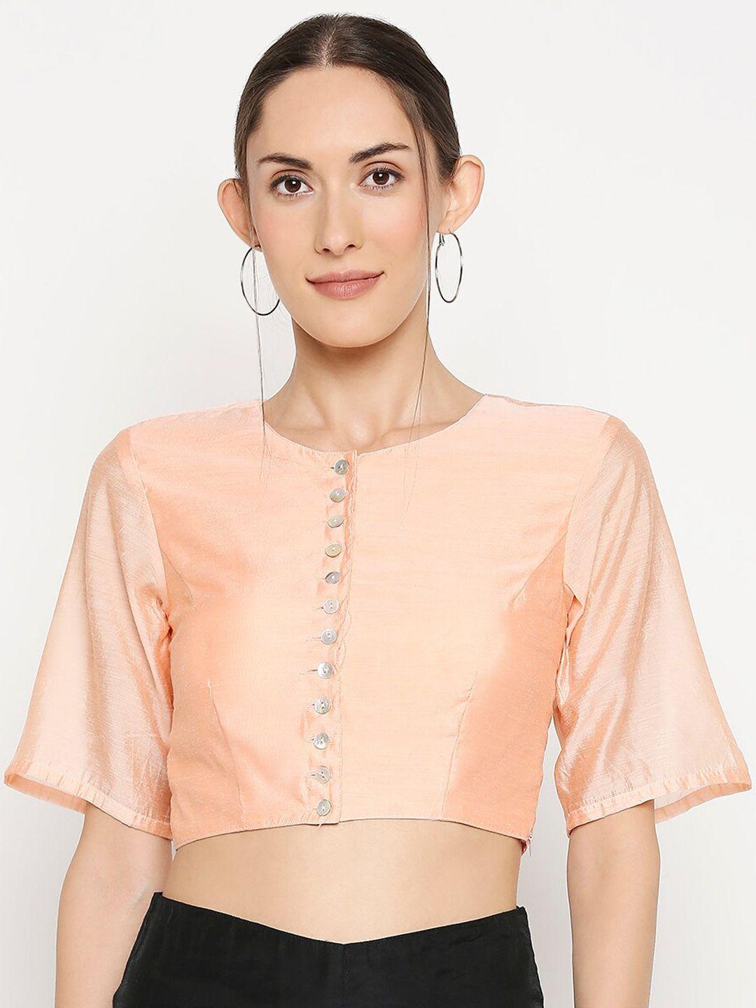 desi weavess women peach-coloured solid readymade saree blouse