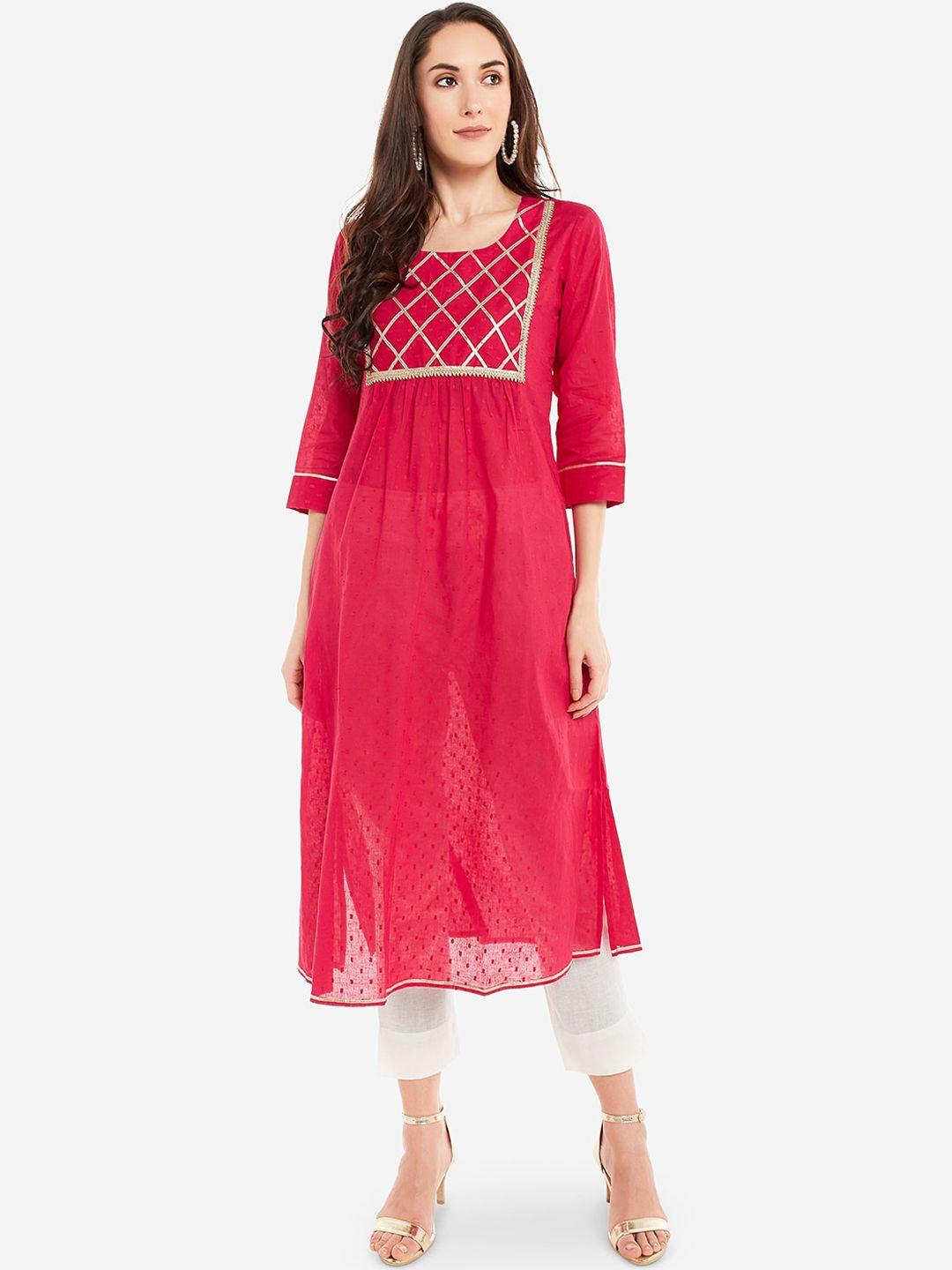 desi weavess women red yoke design anarkali kurta