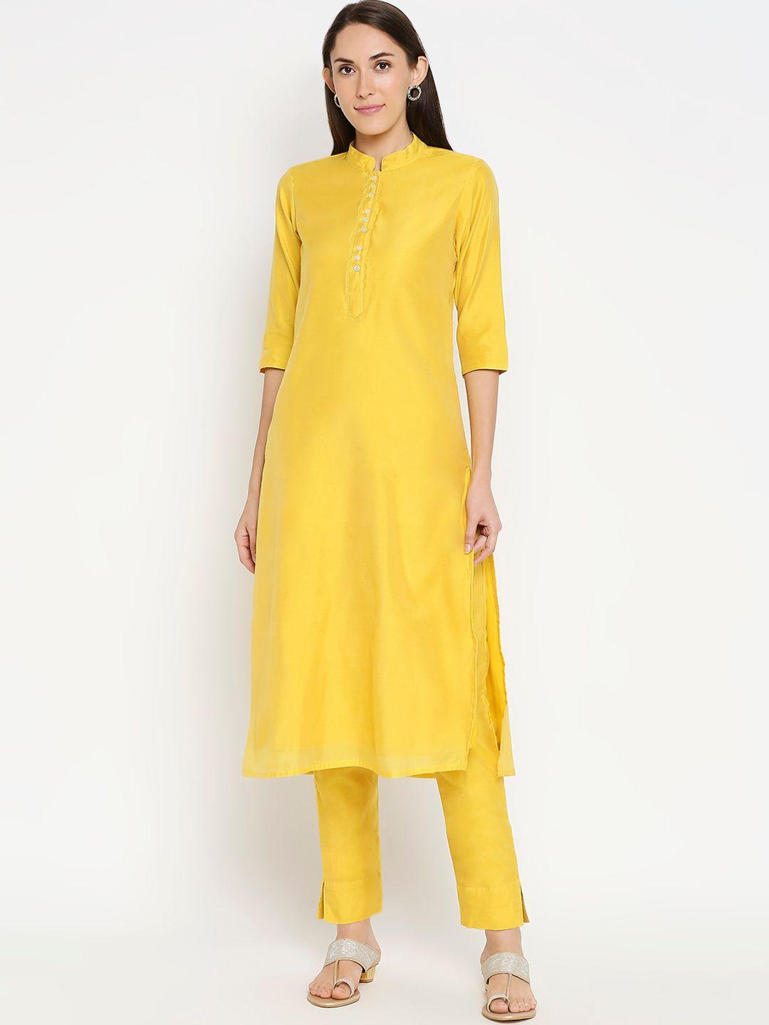 desi weavess women yellow panelled kurti with trousers