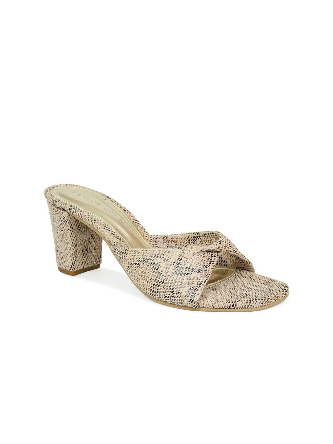 design crew beige printed block heel