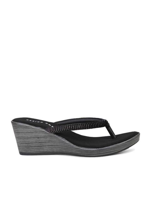 design crew women's black casual wedges