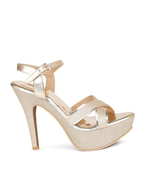 design crew women's gold ankle strap stilettos