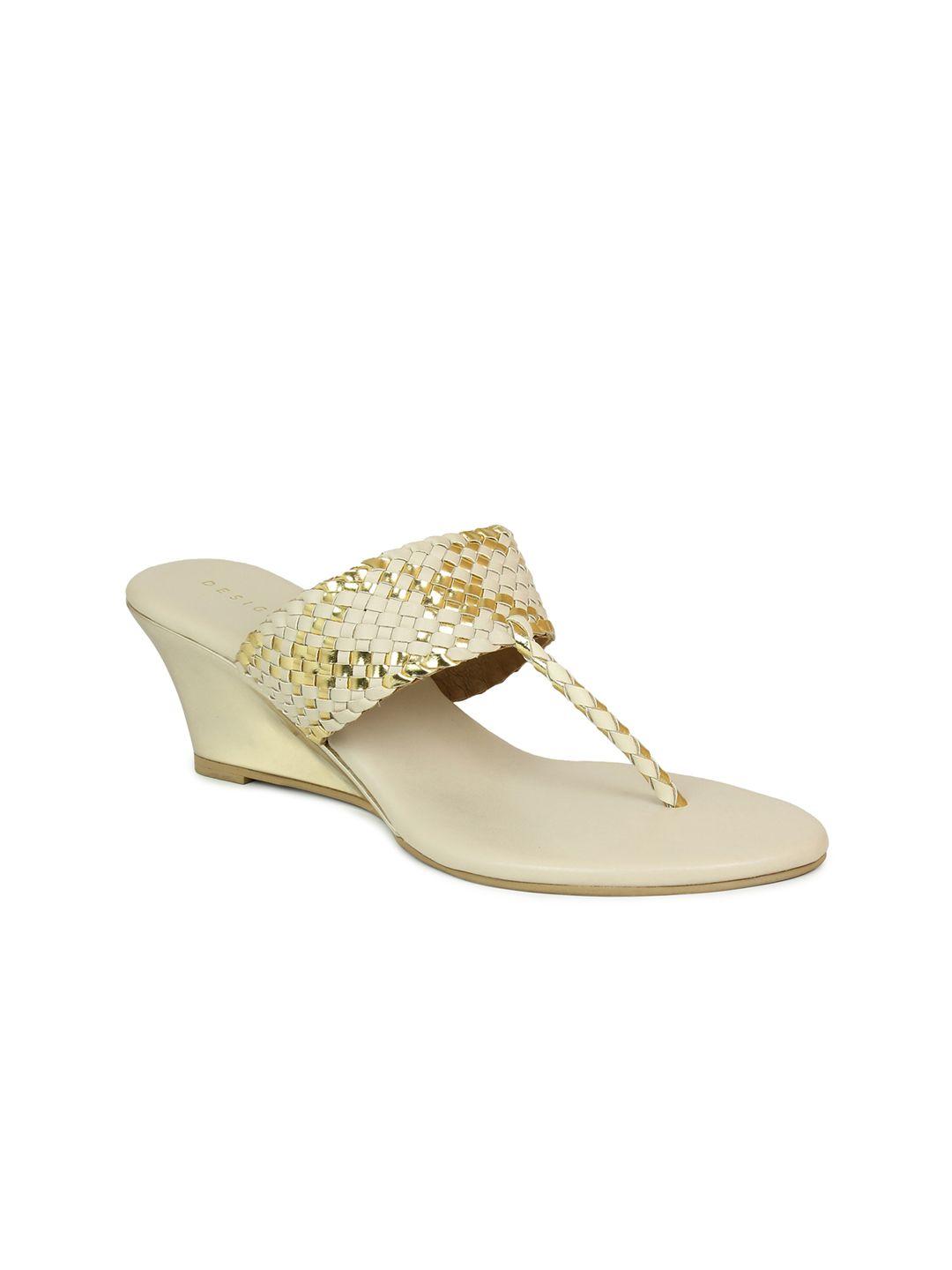 design crew women beige & gold-toned wedge heels